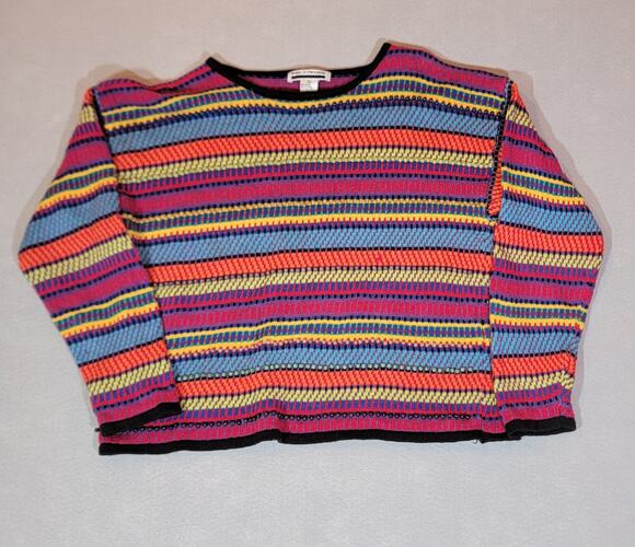 Work in Progress Sweaters - Vintage Work In Progress Beaded Multicolored Stripe Sweater Large